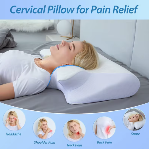 1pc Memory Foam Cervical Pillow, 2 in 1 Ergonomic Contour Orthopedic Pillow for Neck Pain, Contoured Support Pillows,Neck Pillow