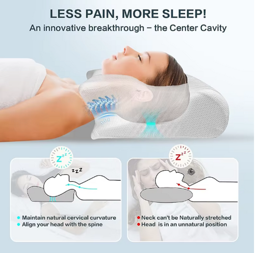 1pc Memory Foam Cervical Pillow, 2 in 1 Ergonomic Contour Orthopedic Pillow for Neck Pain, Contoured Support Pillows,Neck Pillow