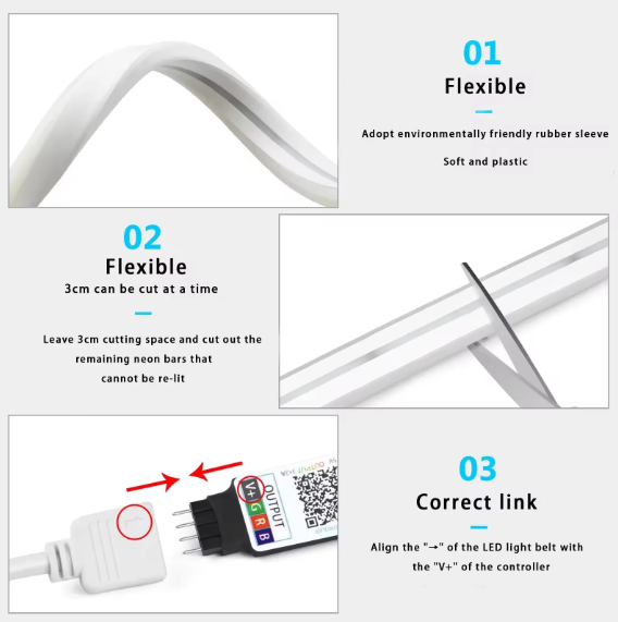 RGB Neon LED Strip 1/2/3/5M IP65 Waterproof DIY USB Neon Strip Tuya App Remote Control Flexible Ribbon for Home Decor Lighting