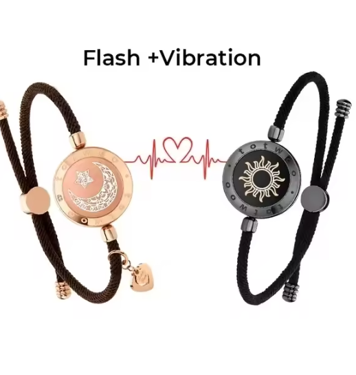 totwoo Long Distance touch Light up&Vibrate Bracelets for Couples, Long Distance Relationship Gifts Smart Sun&Moon Love Bracelet