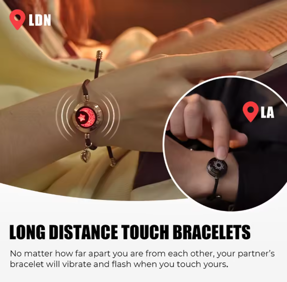 totwoo Long Distance touch Light up&Vibrate Bracelets for Couples, Long Distance Relationship Gifts Smart Sun&Moon Love Bracelet