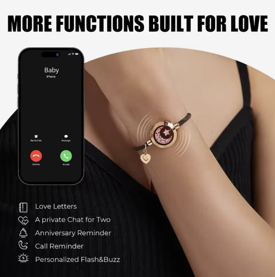 totwoo Long Distance touch Light up&Vibrate Bracelets for Couples, Long Distance Relationship Gifts Smart Sun&Moon Love Bracelet