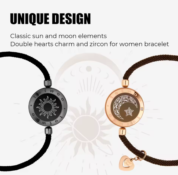totwoo Long Distance touch Light up&Vibrate Bracelets for Couples, Long Distance Relationship Gifts Smart Sun&Moon Love Bracelet